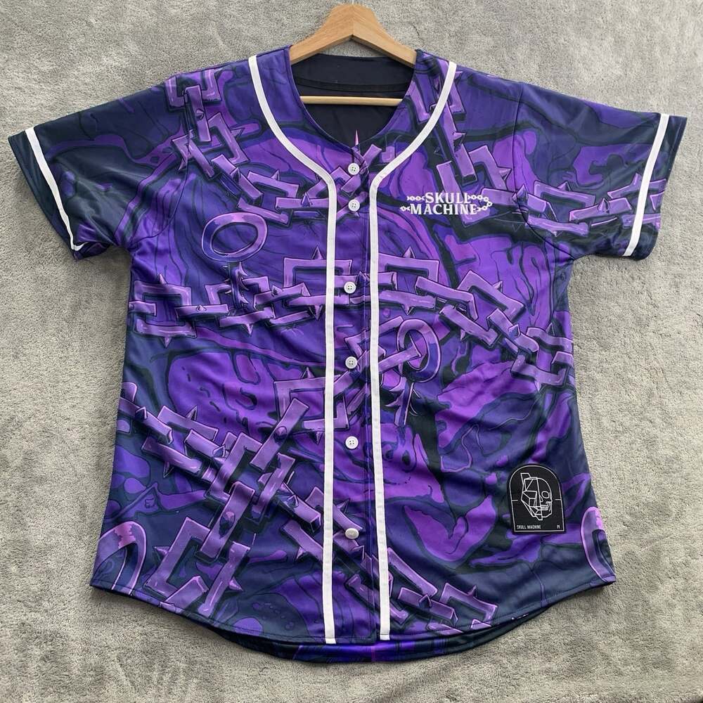 BTSM x Kai Wachi Skull Machine Jersey Men M Reversible Baseball Purple Blue Rave